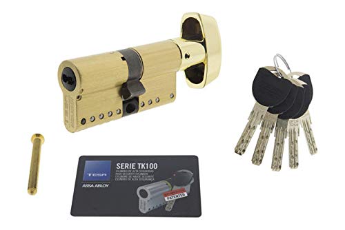 Tesa Assa Abloy MK1B3535L Cilindro de Alta Seguridad TK100 Doble Embrague Latonado 35 x 35 mm Llave - Botón