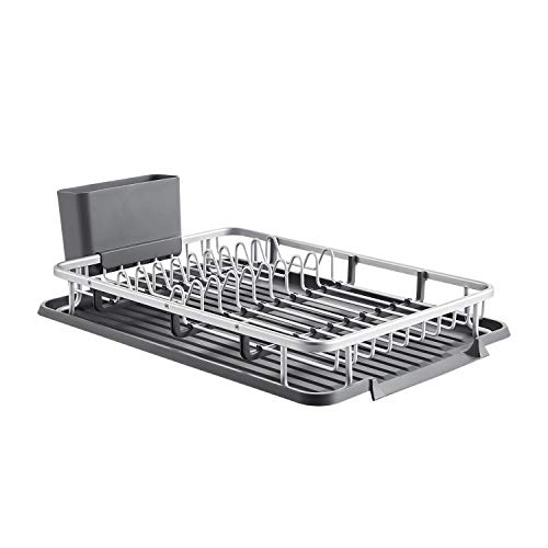 KINGRACK Escurreplatos de Aluminio con Bandeja, con Extraíble Soporte de Cubertería y Portavasos, Soporte para Utensilios de Cocina