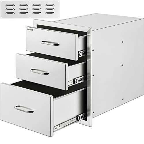 VEVOR Cajonera de Acero Inoxidable Tres Cajones 45.7 x 58.9 x 57.9 CM Cajonera de Cocina Cajón para Barbacoa Cajonera para Cocina Armario de Cajones Cajón Barbacoa