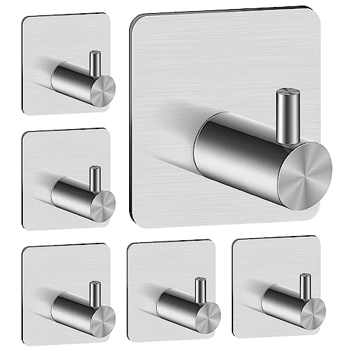 Ganchos Adhesivos Para Pared, 6 Piezas Colgador Pared Colgador Toalla Baño, Percha Pared Ganchos Adhesivos , Colgadores Adhesivos Resistentes Acero Inoxidable 304, Gancho Adhesivo Colgador Toallas