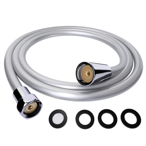 ASHORT Manguera Ducha, Flexo Ducha 1,5M PVC Antitorsión Acabado Plata, Resistente a Altas Temperaturas, Anticorrosión, Conector de Latón