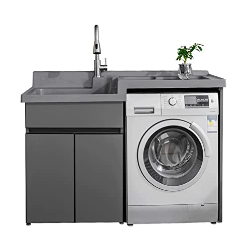 Mueble de Baño Combinación de gabinete de lavadora de balcón de aluminio con fregadero de tablero de lavabos y gabinete de lavandería de cajones integrado Modulo Lavabo ( Length : 110CM/43.3 inch )