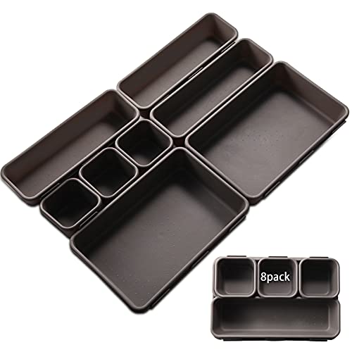 Organizador de Cajones Escritorio 8 Pcs Organizador Cajones Baño Plastico Organizador de Maquillaje Cajones Drawer Organizer para Cajones, Oficina, Escritorio, Cocina, Baño, Maquillaje (Gris oscuro)