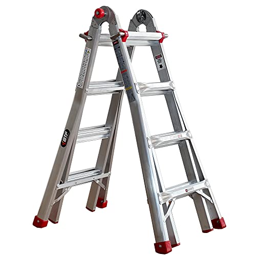 Escalera Multifuncional Articulada Telescópica Profesional 4x4 peldaños en Aluminio | Extensible hasta 4,0 Metros, Tijera 2,02 Metros | Escalera Multiusos Extensible 8+8 peldaños, Peso 14,5 Kg