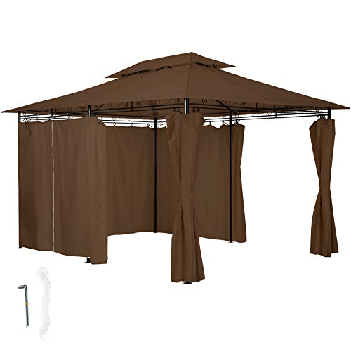 TecTake 800793 Carpa Pabellón 3x4m, Tienda Cenador, Impermeable & Resistente a UV, Fiestas Eventos, Terraza Jardin Exterior, Incl. Paneles Laterales (Marrón)