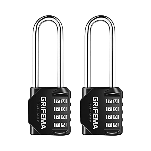 GRIFEMA GA1002 -Candado de Combinación Extendido，2 Piezas, Cerradura de Combinación de 4 Dígitos para Escuela, Adecuada para Gimnasio, Maleta de Equipaje Etc, Negro[Exclusivo en Amazon]