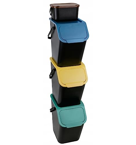 Go Practic Juego de 3 + 1 cubo de basura apilable | Sistema de separación de residuos para la separación de residuos en la cocina | Sistema de residuos con tapa | Cubo de basura con tapa | Cubo de
