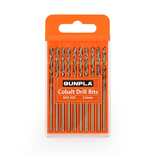 Gunpla 10 Piezas Juego de M35 HSS Brocas de Cobalto 2mm para Metal, Acero Inoxidable, Madera, Plástico y Hierro, Accesorios para Taladro Atornillador