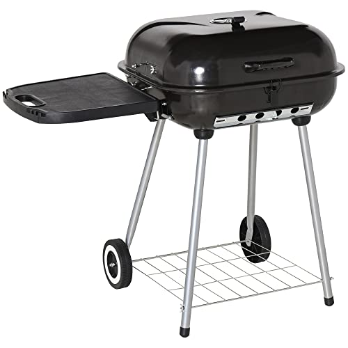 Outsunny Barbacoa de Carbón BBQ Multifuncional Parrillas Asador con Estantes y Ruedas Parilla de Carbón Vegetal del Aire Libre con Rejilla de Mantener Caliente Jardín Patio Picnic Acampada
