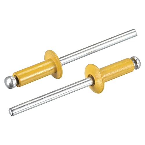 sourcing map Ciegos Remaches, 4mm x 10mm Aluminio Abierto Extremo Plano Redonda Cabeza Remache para Unión Metal Placa, Dorado Tono 200uds