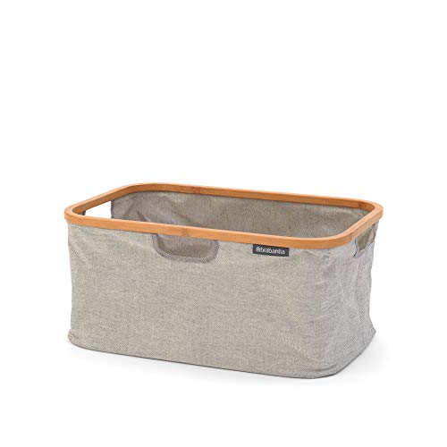 Brabantia - Cesto de la Ropa Plegable - Borde de bambú - Almacenamiento Multifuncional - Se pliega - Revestimiento Resistente al Agua - Gran Volumen - Gris - 40L