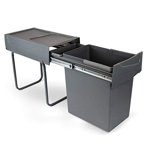 EMUCA - Cubo de Basura con fijación Inferior para Cocina, contenedor de Reciclaje extraíble, 20 L, Acero y plástico, Gris Antracita.