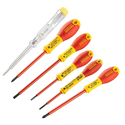 Stanley FatMax 0-65-443 - Juego de 6 destornilladores aislados 1000V, Hoja de acero, Protección de poliamida, Mango suave, Multicolor
