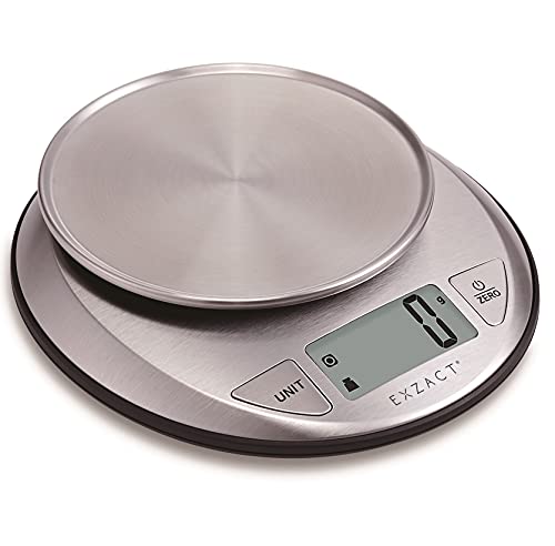 Exzact Balanza Electrónica de Cocina/Escala Electrónica con Pantalla Grande - Función de Medición de Líquido de Volumen/Auto Cero/Tara - 5 kg / 11 LB