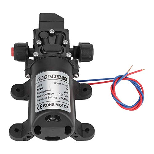 DC 12V Bomba de agua de alta presión, 0.9Mpa 6L/Min Bomba de agua autocebante, DC 12V 70W Bomba de agua de diafragma de alta presión Bomba autocebante para RV Camper Marine Boat