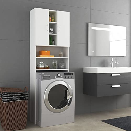 Tidyard Mueble para Lavadora, Mueble para baño, Estante para Inodoro, superestructura para Lavadora, Mueble para baño, Mueble para Lavadora, Mueble Alto para baño,Blanco 64x25,5x190 cm 2#