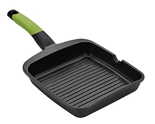 BRA PRIOR - Grill asador con rayas, 28 cm, aluminio fundido con antiadherente Teflon Innovations, apto para todo tipo de cocinas incluida inducción, Color Negro