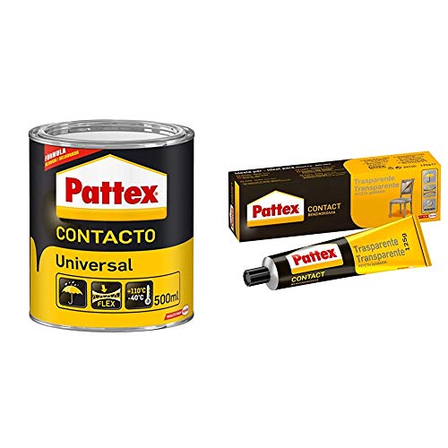 Pattex Cola de contacto universal instantánea multiusos, a prueba de agua, 500ml + Pattex Cola de contacto, para trabajos de bricolaje, color transparente, 125gr