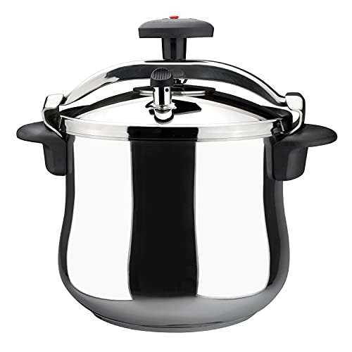 MAGEFESA ® Star Bombeada olla a presión rápida de 8 litros, fácil uso, acero inoxidable 18/10, apta para todo tipo de cocinas, incluido induccion, fondo termo difusor, 3 sistemas de seguridad, express