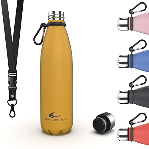 Daikoku Botella Acero Inoxidable,Botella Termica Doble Pared, Libre BPA, Botella de agua Deportiva Tapon Termico, Cantimplora Aislamiento Bebida 12h Fria 24h Caliente, Color Amarillo, Tamaño 500 ML