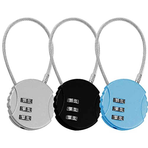 Paquete de 3 Candado con Combinacion 3 Digitos, Candados de Seguridad de Cable Acero Flexible, Candado Pequeño Numeros para Taquilla, Gimnasio, Maleta Viaje, Equipaje (3 Colores)