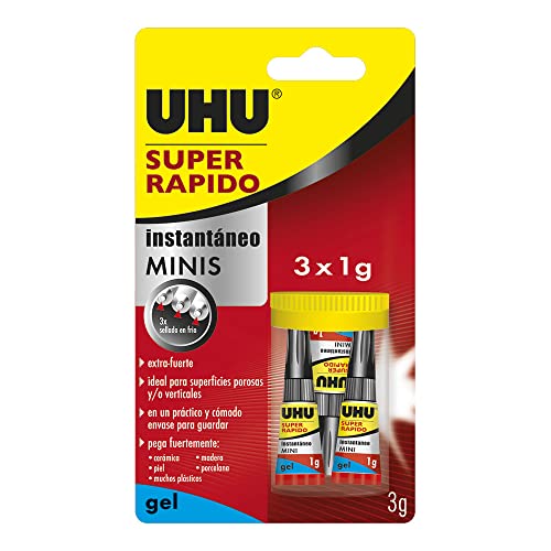 PEGAMENTO UHU SUPER RÁPIDO GEL MINI CAJA | Pegamento Fuerte | Blister de 3 unidades