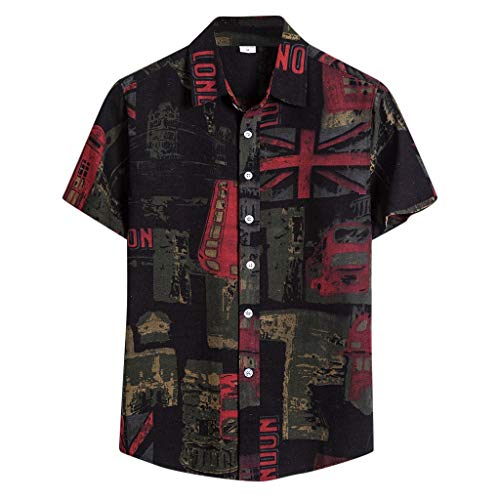 Camisa Hawaiana Hombre Manga Corta Estampada Funky Camisas Algodón Cuello en V Botón Informal Abajo Playa Camisa Primavera Verano Vacaciones Impreso Ajuste Regular 2022