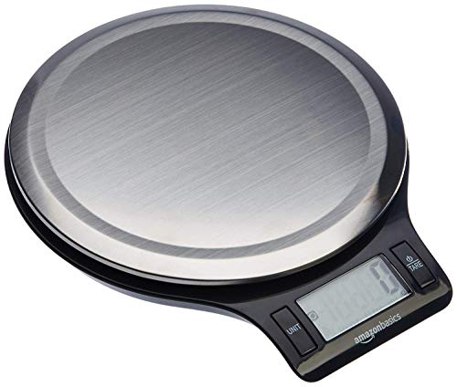 Amazon Basics - Báscula de cocina digital con pantalla LCD, sin bisfenol A (BPA), de acero inoxidable (pilas incluidas)