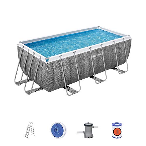 BESTWAY 56722C - Piscina Desmontable Tubular Power Steel Ratán 412x201x122 cm con Depuradora Cartucho 2.006 L/H con Escalera
