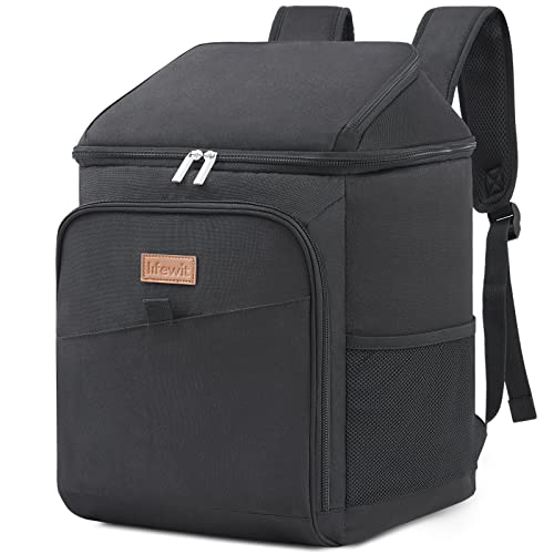 Lifewit Bolsa Térmica Aislante de 26L 34 latas, Mochila Nevera Grande Antifugas, Nevera Portátil Flexible para Hombre y Mujer, Bolsa de Picnic Exterior/Playa/Barbacoa/Camping/Viajes/Familia, Negro