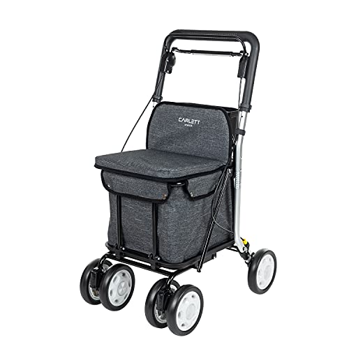 Carlett – Carro de la Compra y Andador con Asiento para Ancianos - Carrito Plegable para Supermercado de 4 Ruedas, con Bolsa Extraíble 29L/15kg – Modelo Comfort, Color Gris