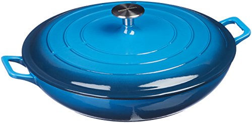 Amazon Basics – Cacerola de hierro fundido esmaltado con tapa, 3,1 L, Azul