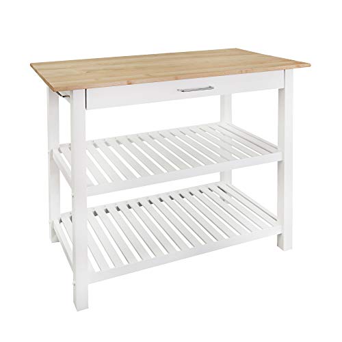 Casual Home Isla de Cocina con Parte Superior de Madera Maciza Americana, Natural/Blanco, 40 Pulgadas de Ancho (373-91)