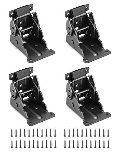 QWORK 4 Piezas Bisagras Plegables Mensula Plegable de 90 Grados para Patas de Muebles Herrajes para Mesas Plegables con 40 Tornillos - Negro