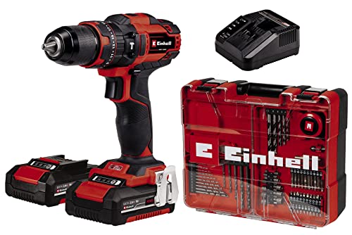 Einhell taladro atornillador percutor con batería TE-CD 18/40 Li-i +64 Power X-Change (iones de litio, 18 V, 40 Nm, electr. velocidad, máx. 24000 rpm, incl. 2x 2,0 Ah baterías, cargador y accesorios)