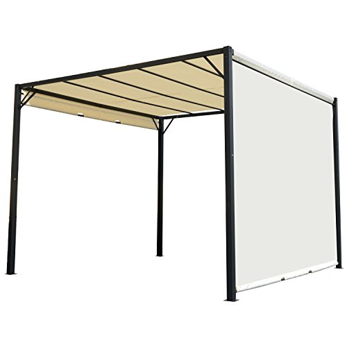 Outsunny Pérgola 2,95x2,95 m Gazebo Cenador con Techo Retráctil y Pared Lateral Acero Versátil para Jardín Patio o Terraza Tela Poliéster Crema