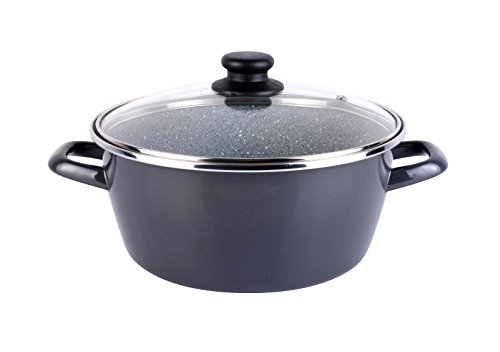 Magefesa Dolomiti - Cacerola 20cm con tapa de vidrio. Exterior gris marengo. Antiadherente bicapa reforzado efecto mármol, apta para todo tipo de cocinas, especial inducción. 50% de ahorro energético.