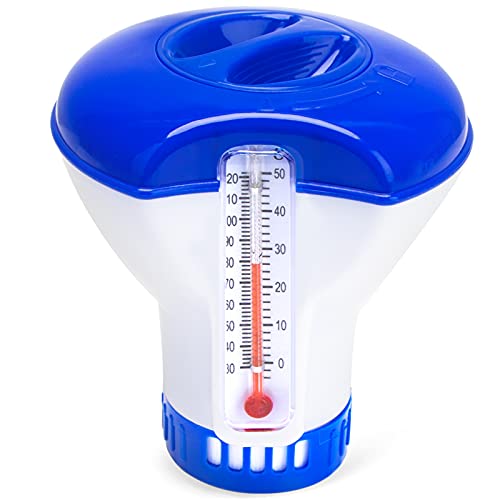 ESMART Dispensador Cloro Flotante Piscina, 5 Inch Dosificador Cloro Piscina con Termómetro, Dosificador Químico para Piscina y SPA, Flotador Cloro Pastillas de Piscina