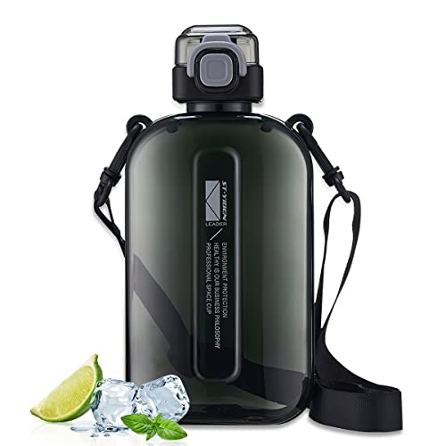 Darryy Botella de Agua Deportiva 750ml, Botella de Agua Plana a Prueba de Fugas, Botella de Agua Plana Para llevar en el Bolso, Botella Agua Personalizada, Botella Agua Plastico sin Bpa (negro)