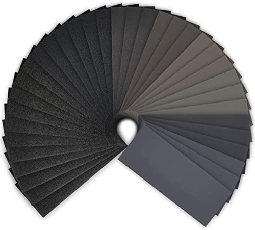 Papel de lija de grano 120 a 3000 Grit Papel de lija húmedo para madera 9x3.6 pulgadas lijado de metal y acabado de muebles de madera para pulido de automóviles 42 hojas