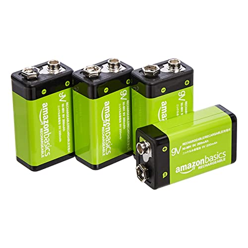 Amazon Basics - Pilas recargables de 9 V, 200 mAh, Ni-MH, Paquete de 4