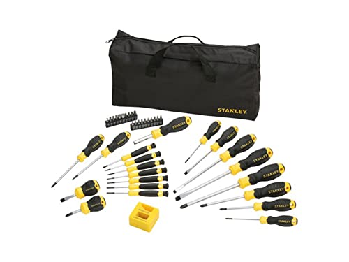 Stanley STHT0-62113 - Juego de 42 destornilladores con bolsa de nylon, Portapuntas + Puntas + Magnetizador, Punta del mango lisa, Destornillador de acero cromado, Anticorrosión, Recubrimiento SoftGrip