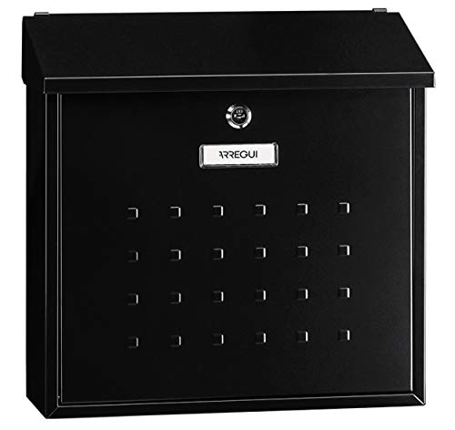 ARREGUI Premium Maxi E5614 Buzón Exterior de Acero, Tamaño L (Revistas, Sobres C4), Gran Capacidad, Buzón de Correo Individual, Buzón de Pared Grande, Antilluvia, Fácil de Instalar, Negro