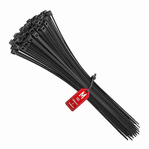 intervisio Bridas de Plastico para Cables 300mm x 4,8mm, Negro, 100 Piezas