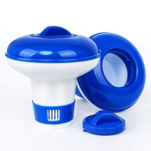 Jubaopen 2PCS Dispensador Cloro Piscina Flotante, Dispensador Químico para Piscinas Flotador Cloro para Piscinas de Plastico para Juego Acuático, Estanque (13.5x12x4.5cm, Azul Blanco)