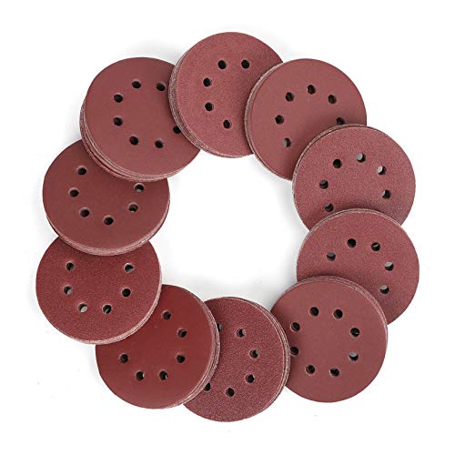 WORKPRO Discos de lija 150-piezas, Papeles de Lija 125mm Velcro, Abrasivos con 8 Agujeros para Lijadora Excéntrica (60, 80, 100, 120, 150, 180, 240, 320, 400, 600 granos), Cambio Rápido