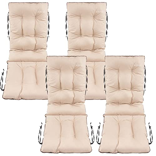 SuperKissen24. Cojín de Silla Jardin Juego de 4X 48x48x75 cm - Asiento para Interior y Exterior Cómodo e Impermeable para Tumbonas de Jardin - Lino Beige