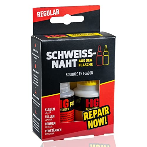 HG POWER GLUE La soldadura de la botella - juego de adhesivos de reparación profesional para plástico ABS cerámica porcelana piedra madera caucho - adhesivo industrial con granulado (1x20g + 1x40g)