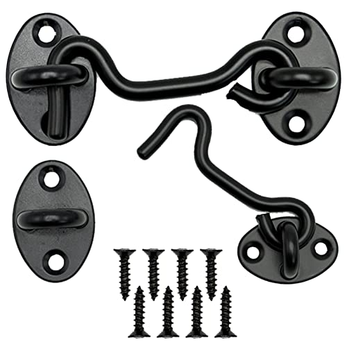Gancho de Ventana 2 Pcs Gancho de Cabina Negro Acero Inoxidable Gancho Pestillo de Ppuerta para Puerta de Granero, Ventana, Puerta Corredera, Dormitorio(7.5cm)