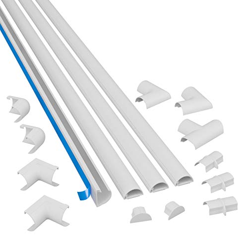 D-Line Mini 3015KIT001, Canaletas adhesivas de PVC para cables, Multipack de 4 piezas (30x15 mm) de 1 metro de longitud en color blanco, Solución para organizar, proteger y cubrir cables